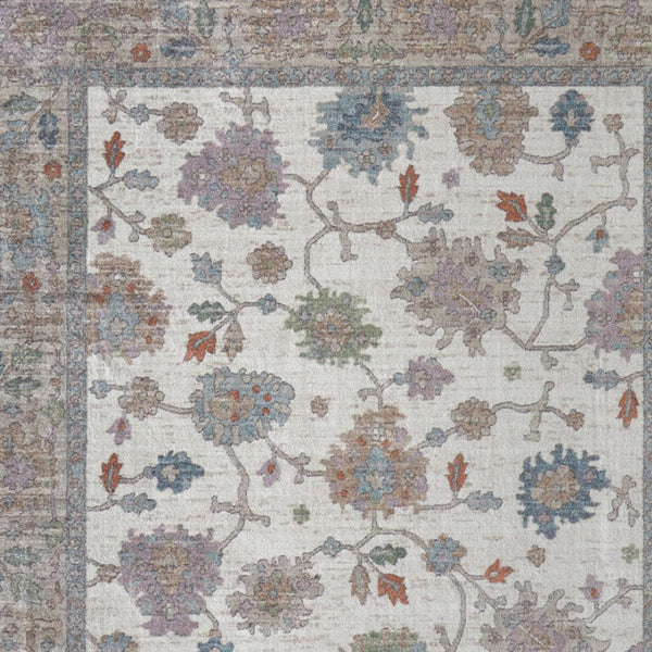 Homeroots 5' X 8' Floral Distressed Area Rug - Stylish, Durable, Stain-resistant For Kid & Pet-friendly Homes Ivory,Brown,Blue Polypropylene Blend 617332