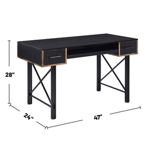 English Elm Rectangular Industrial Computer Desk With 2 Drawers, Distressed Wood & Black Metal Frame For Home Office B016P311788-GIGA