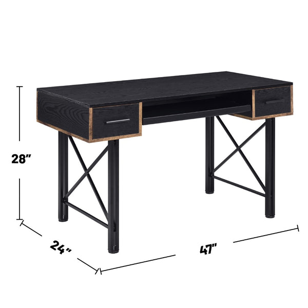 English Elm Rectangular Industrial Computer Desk With 2 Drawers, Distressed Wood & Black Metal Frame For Home Office B016P311788-GIGA