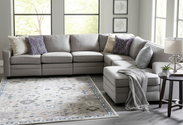 Homeroots 5' X 8' Floral Distressed Area Rug - Durable, Stain Resistant Design Perfect For Homes With Kids & Pets Gray,Blue,Taupe Polypropylene Blend 617333