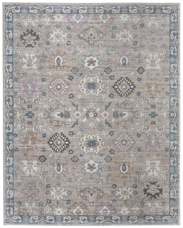 HomeRoots 5' Gray-Blue and Taupe Floral Distressed Area Rug - Timeless Elegance for Any Living Space Decor 9' X 12' 617333