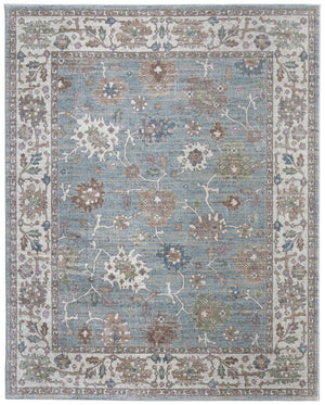 HomeRoots 5' Blue Ivory Brown Floral Distressed Area Rug - Bohemian Charm, Durable & Stain-Resistant Design 9' X 12' 617334