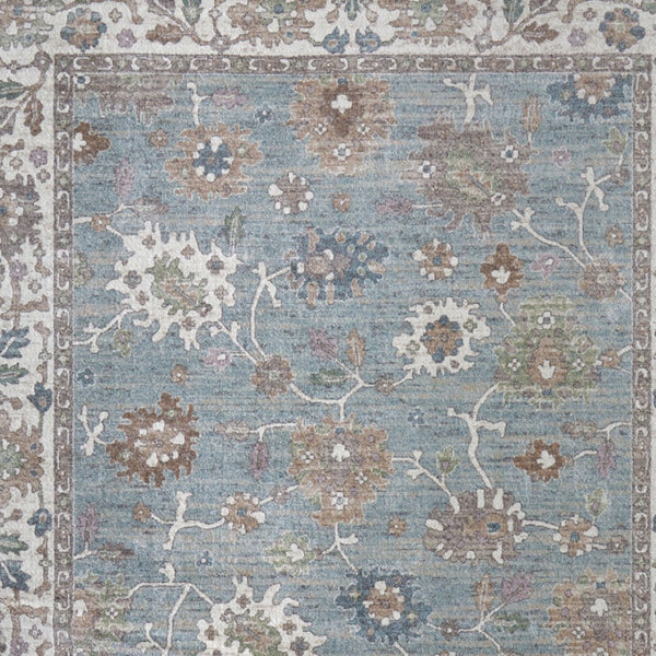 Homeroots 5' X 8' Floral Distressed Area Rug - Durable, Stain Resistant Bohemian Design For Any Space Blue,Ivory,Brown Polypropylene Blend 617334