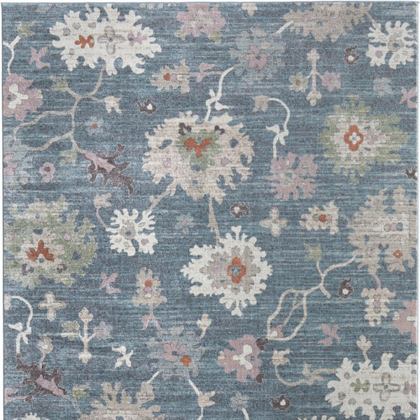 Homeroots 5' X 8' Abstract Distressed Area Rug - Durable, Stain-resistant, Stylish Bohemian Statement Piece Blue,Ivory,Pink Polypropylene Blend 617335