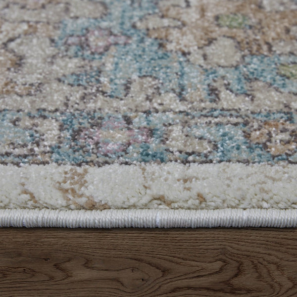 Homeroots 5' X 8' Floral Distressed Area Rug - Stylish, Durable, Stain-resistant For Kid & Pet-friendly Homes Ivory,Brown,Blue Polypropylene Blend 617337