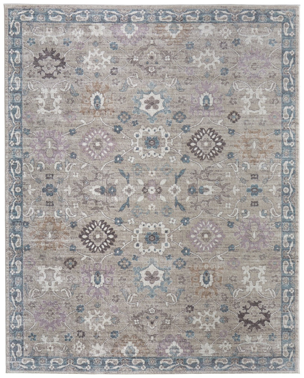 HomeRoots 5' Gray-Blue and Taupe Floral Distressed Area Rug - Timeless Elegance for Any Living Space Decor 10' X 13' 617338