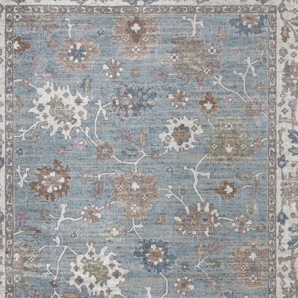 Homeroots 5' X 8' Floral Distressed Area Rug - Durable, Stain Resistant Bohemian Design For Any Space Blue,Ivory,Brown Polypropylene Blend 617339