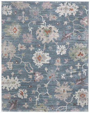 Homeroots 5' X 8' Abstract Distressed Area Rug - Durable, Stain-resistant, Stylish Bohemian Statement Piece Blue,Ivory,Pink Polypropylene Blend 617340