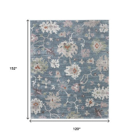 Homeroots 5' X 8' Abstract Distressed Area Rug - Durable, Stain-resistant, Stylish Bohemian Statement Piece Blue,Ivory,Pink Polypropylene Blend 617340