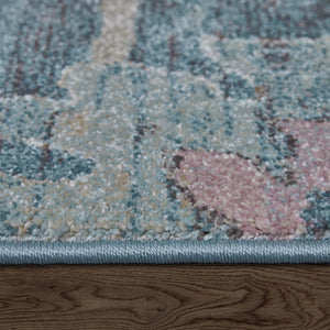 Homeroots 5' X 8' Abstract Distressed Area Rug - Durable, Stain-resistant, Stylish Bohemian Statement Piece Blue,Ivory,Pink Polypropylene Blend 617340