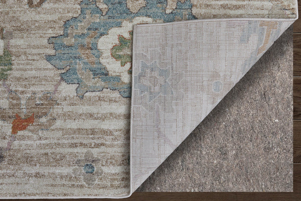 Homeroots 5' Abstract Distressed Area Rug - Durable, Stain Resistant, Perfect For Kids & Pets, Stylish Focal Point Tan,Brown,Blue Polypropylene Blend 617341