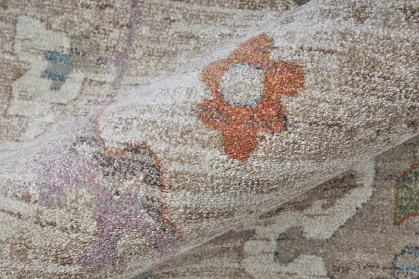 Homeroots 5' Abstract Distressed Area Rug - Durable, Stain Resistant, Perfect For Kids & Pets, Stylish Focal Point Tan,Brown,Blue Polypropylene Blend 617341