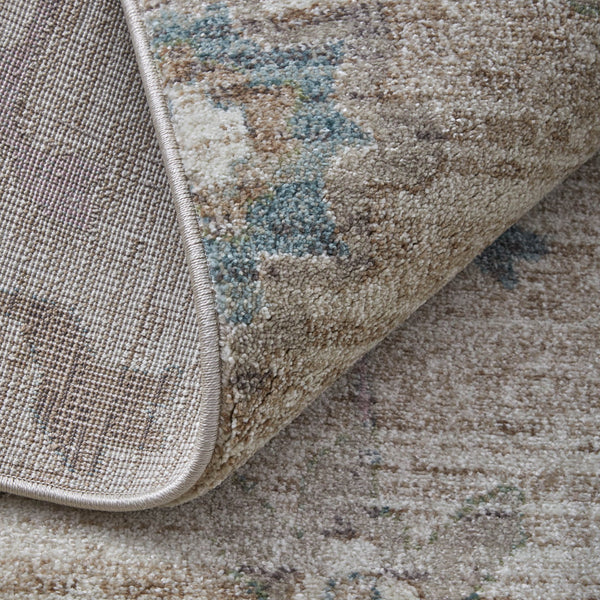 Homeroots 5' Abstract Distressed Area Rug - Durable, Stain Resistant, Perfect For Kids & Pets, Stylish Focal Point Tan,Brown,Blue Polypropylene Blend 617341