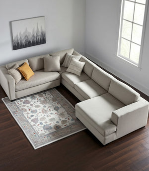 Homeroots 5' X 8' Floral Distressed Area Rug - Stylish, Durable, Stain-resistant For Kid & Pet-friendly Homes Ivory,Brown,Blue Polypropylene Blend 617342