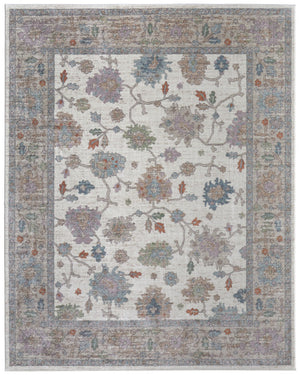 HomeRoots 5' Stunning Ivory Brown and Blue Floral Distressed Area Rug - Timeless Charm for Any Space 12' X 15' 617342