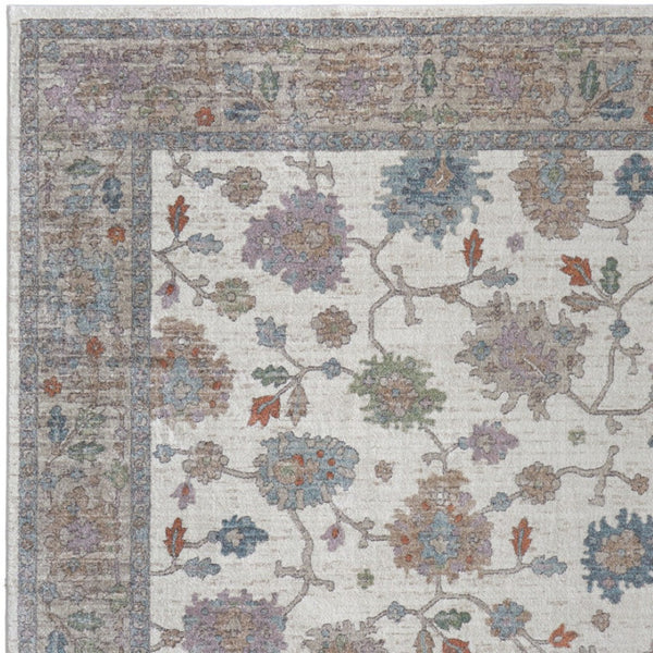 Homeroots 5' X 8' Floral Distressed Area Rug - Stylish, Durable, Stain-resistant For Kid & Pet-friendly Homes Ivory,Brown,Blue Polypropylene Blend 617342