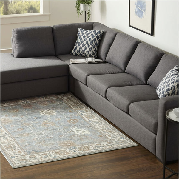 Homeroots 5' X 8' Floral Distressed Area Rug - Durable, Stain Resistant Bohemian Design For Any Space Blue,Ivory,Brown Polypropylene Blend 617344