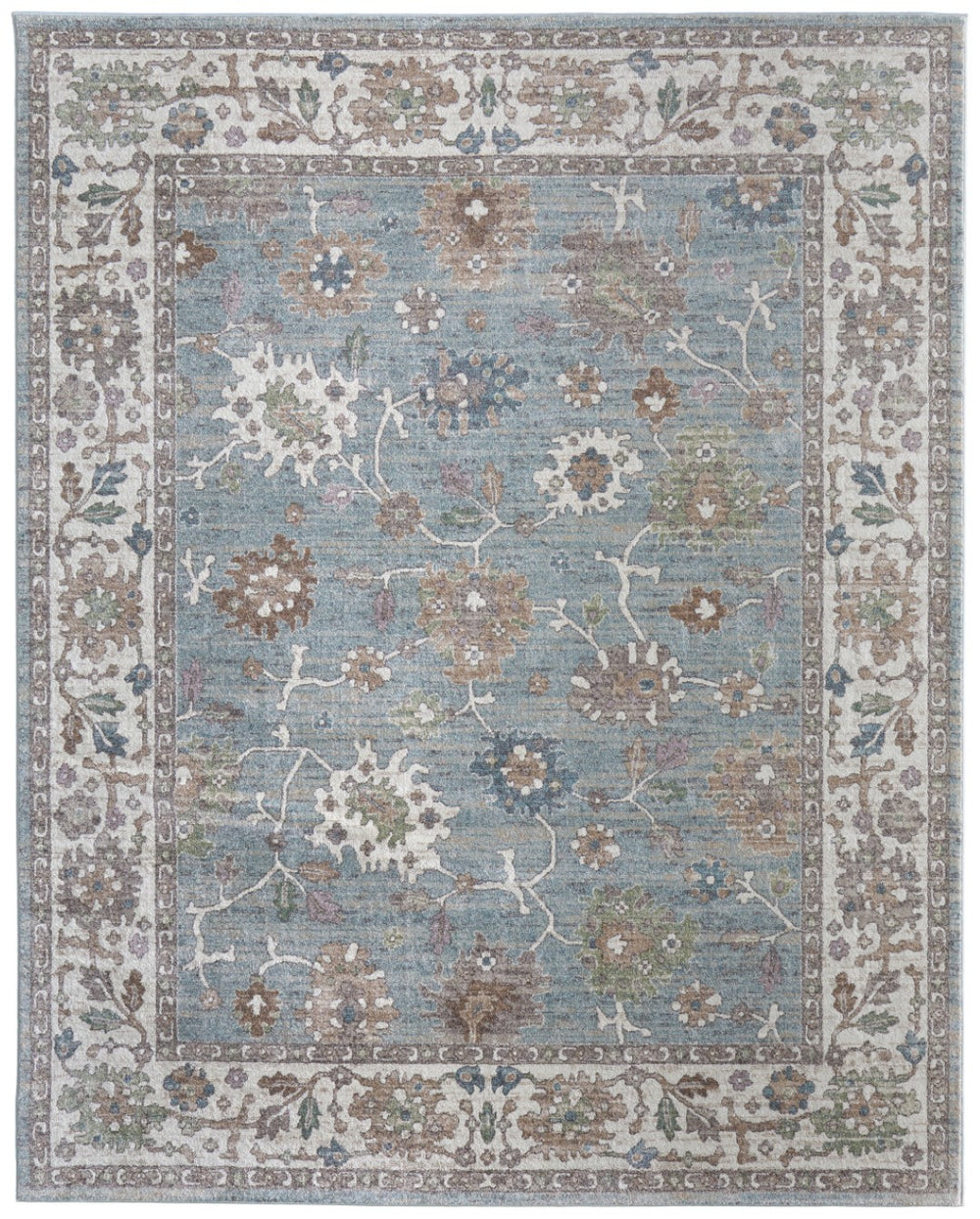 HomeRoots 5' Blue Ivory Brown Floral Distressed Area Rug - Bohemian Charm, Durable & Stain-Resistant Design 12' X 15' 617344