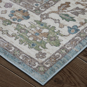 Homeroots 5' X 8' Floral Distressed Area Rug - Durable, Stain Resistant Bohemian Design For Any Space Blue,Ivory,Brown Polypropylene Blend 617344