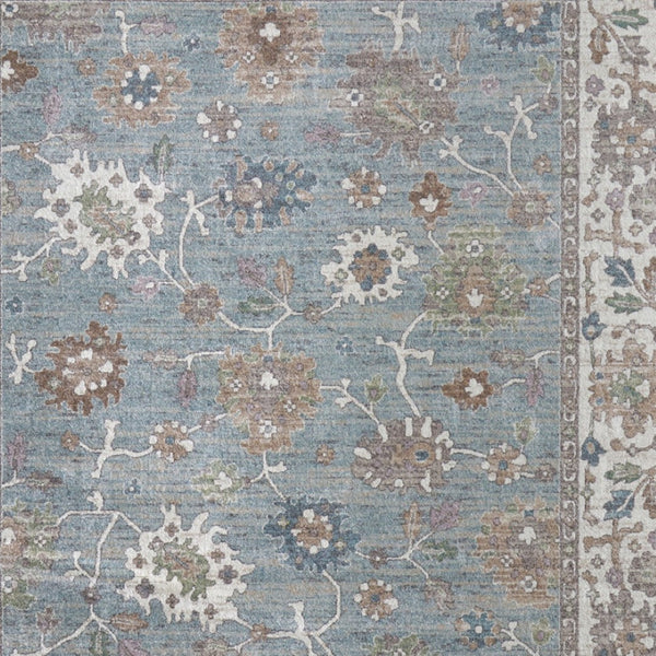 Homeroots 5' X 8' Floral Distressed Area Rug - Durable, Stain Resistant Bohemian Design For Any Space Blue,Ivory,Brown Polypropylene Blend 617344