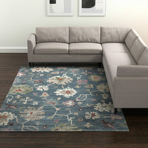 Homeroots 5' X 8' Abstract Distressed Area Rug - Durable, Stain-resistant, Stylish Bohemian Statement Piece Blue,Ivory,Pink Polypropylene Blend 617345