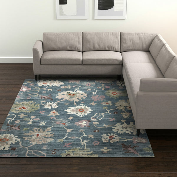 Homeroots 5' X 8' Abstract Distressed Area Rug - Durable, Stain-resistant, Stylish Bohemian Statement Piece Blue,Ivory,Pink Polypropylene Blend 617345