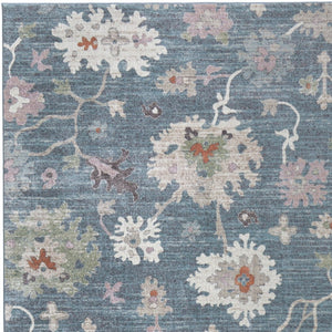 Homeroots 5' X 8' Abstract Distressed Area Rug - Durable, Stain-resistant, Stylish Bohemian Statement Piece Blue,Ivory,Pink Polypropylene Blend 617345
