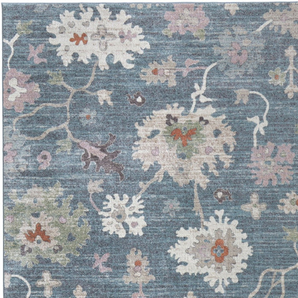 Homeroots 5' X 8' Abstract Distressed Area Rug - Durable, Stain-resistant, Stylish Bohemian Statement Piece Blue,Ivory,Pink Polypropylene Blend 617345