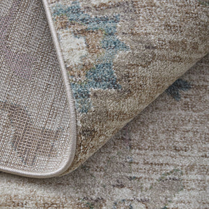 Homeroots 5' Abstract Distressed Area Rug - Durable, Stain Resistant, Perfect For Kids & Pets, Stylish Focal Point Tan,Brown,Blue Polypropylene Blend 617346