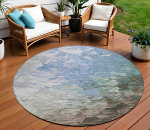 HomeRoots 5' Elevate Your Space with a Stylish Denim Blue and Taupe Abstract Washable Indoor/Outdoor Rug 8' Round 617349