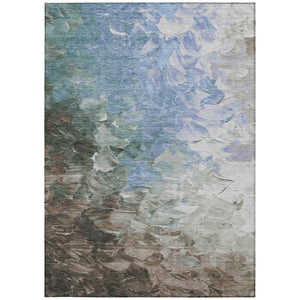 HomeRoots 5' Elevate Your Space with a Stylish Denim Blue and Taupe Abstract Washable Indoor/Outdoor Rug 8' X 10' 617350