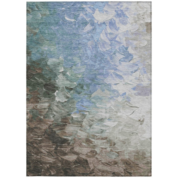 HomeRoots 5' Elevate Your Space with a Stylish Denim Blue and Taupe Abstract Washable Indoor/Outdoor Rug 8' X 10' 617350