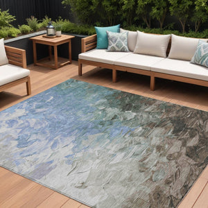 HomeRoots 5' Elevate Your Space with a Stylish Denim Blue and Taupe Abstract Washable Indoor/Outdoor Rug 8' X 10' 617350