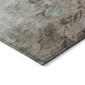 HomeRoots 5' Elevate Your Space with a Stylish Denim Blue and Taupe Abstract Washable Indoor/Outdoor Rug 8' X 10' 617350