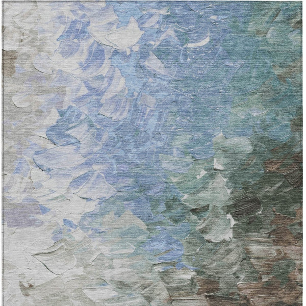 HomeRoots 5' Elevate Your Space with a Stylish Denim Blue and Taupe Abstract Washable Indoor/Outdoor Rug 9' X 12' 617351