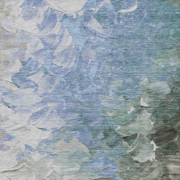 HomeRoots 5' Elevate Your Space with a Stylish Denim Blue and Taupe Abstract Washable Indoor/Outdoor Rug 9' X 12' 617351