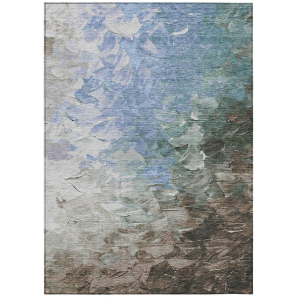 HomeRoots 5' Elevate Your Space with a Stylish Denim Blue and Taupe Abstract Washable Indoor/Outdoor Rug 10' X 14' 617352