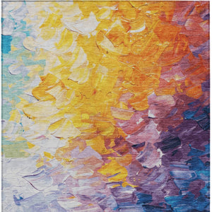 HomeRoots 5' Vibrant Gold Yellow and Teal Abstract Washable Area Rug for Indoor and Outdoor Spaces 5' X 8' 617354