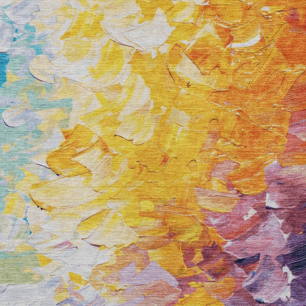 HomeRoots 5' Vibrant Gold Yellow and Teal Abstract Washable Area Rug for Indoor and Outdoor Spaces 8' X 10' 617356