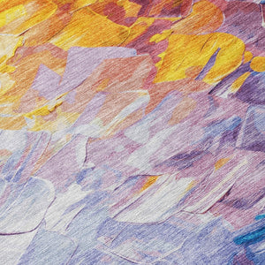 HomeRoots 5' Vibrant Gold Yellow and Teal Abstract Washable Area Rug for Indoor and Outdoor Spaces 9' X 12' 617357