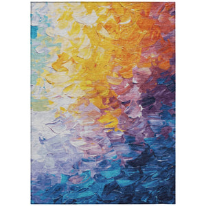 HomeRoots 5' Vibrant Gold Yellow and Teal Abstract Washable Area Rug for Indoor and Outdoor Spaces 10' X 14' 617358
