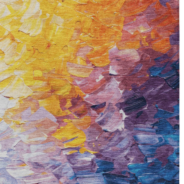HomeRoots 5' Vibrant Gold Yellow and Teal Abstract Washable Area Rug for Indoor and Outdoor Spaces 10' X 14' 617358