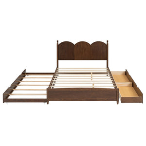 English Elm Queen Size Platform Bed With Twin Xl Trundle & 2 Spacious Drawers - Elegant Walnut Design Upgrade N820S00025D-GIGA