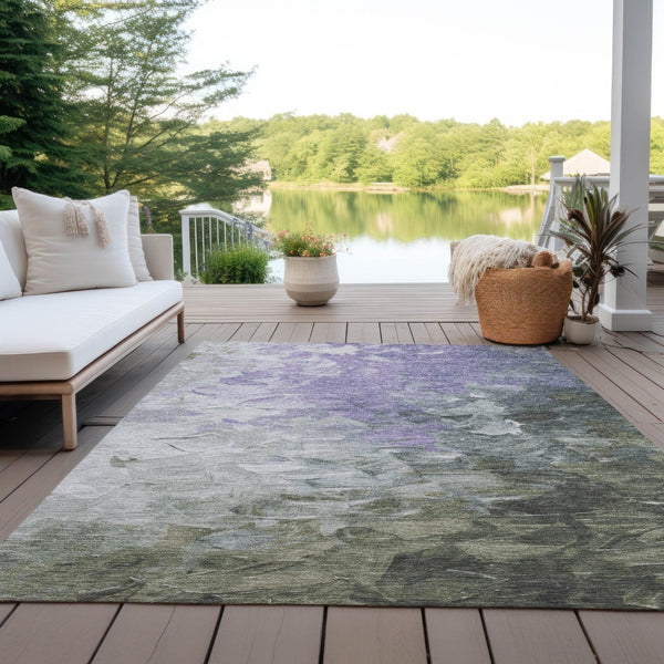 HomeRoots 5' Stylish Abstract Area Rug in Lavender, Olive Green & Silver - Washable Indoor/Outdoor Design 5' X 8' 617360