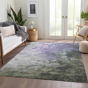 HomeRoots 5' Stylish Abstract Area Rug in Lavender, Olive Green & Silver - Washable Indoor/Outdoor Design 5' X 8' 617360