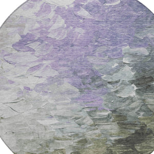 HomeRoots 5' Stylish Abstract Area Rug in Lavender, Olive Green & Silver - Washable Indoor/Outdoor Design 8' Round 617361