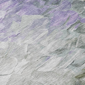 HomeRoots 5' Stylish Abstract Area Rug in Lavender, Olive Green & Silver - Washable Indoor/Outdoor Design 8' Round 617361