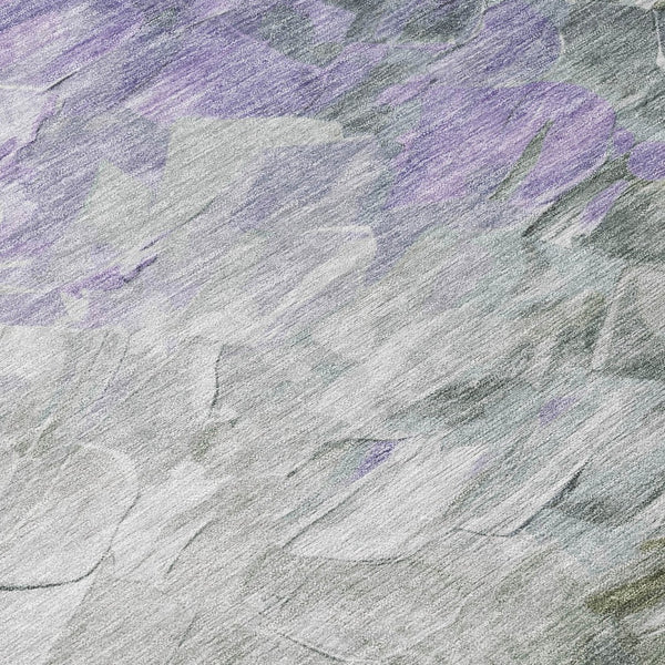 HomeRoots 5' Stylish Abstract Area Rug in Lavender, Olive Green & Silver - Washable Indoor/Outdoor Design 8' Round 617361