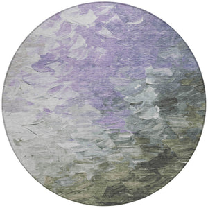 HomeRoots 5' Stylish Abstract Area Rug in Lavender, Olive Green & Silver - Washable Indoor/Outdoor Design 8' Round 617361