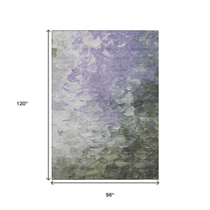 HomeRoots 5' Stylish Abstract Area Rug in Lavender, Olive Green & Silver - Washable Indoor/Outdoor Design 8' X 10' 617362